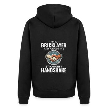 Maurerwitz: Soliden Händedruck herstellen - Unisex Premium Bio Zip Hoodie - Schwarz - Hinten - Nico (187cm)