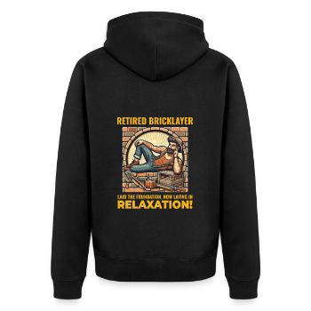 Relaxed Retirement: Humorous Retired Bricklayer - Unisex Premium Organic Zip Hoodie - black - Back - Nico (187cm)