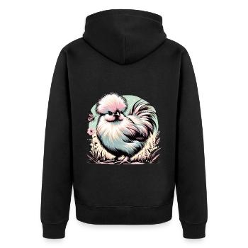 Silkie Chicken Fluffy Chicken Silkies - Unisex Premium Organic Zip Hoodie - black - Back - Nico (187cm)