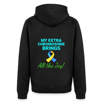 Down-Syndrom-Bewusstsein Joyful Extra Chromosom - Unisex Premium Bio Zip Hoodie - Schwarz - Hinten - Nico (187cm)
