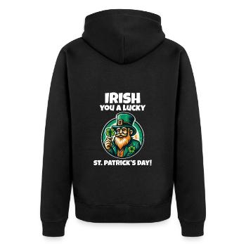 Get Lucky with Our Funny St. Patrick's Day - Unisex Premium Organic Zip Hoodie - black - Back - Nico (187cm)