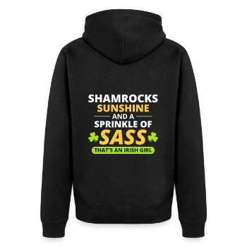 Irish Girl: Kleeblätter, Sonnenschein und Frechheit - Unisex Premium Bio Zip Hoodie - Schwarz - Hinten - Nico (187cm)
