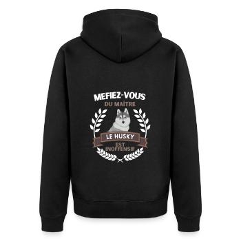 Beware of the master, the Husky is harmless - Unisex Premium Organic Zip Hoodie - black - Back - Nico (187cm)