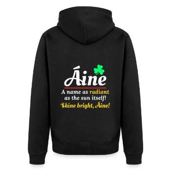 Lustiger irischer Mädchenname: Áine - Strahlender Name - Unisex Premium Bio Zip Hoodie - Schwarz - Hinten - Nico (187cm)