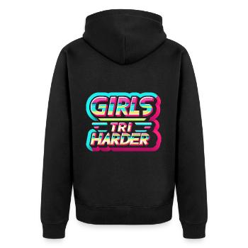 Girls Tri Harder 9 - Unisex Premium Bio Zip Hoodie - Schwarz - Hinten - Nico (187cm)