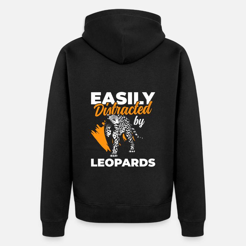 Léopard Chasse Gros Chat Animal - Veste à capuche bio Premium Unisexe - noir