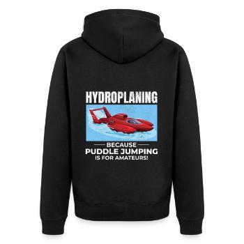 Wasserflugzeug Boot Rennen Humor Pfütze Springen Lustig - Unisex Premium Bio Zip Hoodie - Schwarz - Hinten - Nico (187cm)
