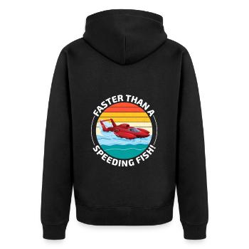 Wasserflugzeug Humor: Schneller als ein rasender Fisch - Unisex Premium Bio Zip Hoodie - Schwarz - Hinten - Nico (187cm)