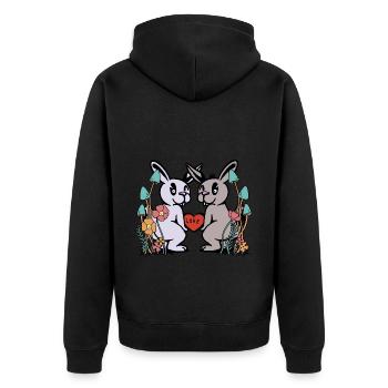 Hase Hase Liebe Herz Kaninchen Natur Nager - Unisex Premium Bio Zip Hoodie - Schwarz - Hinten - Nico (187cm)