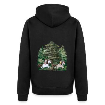 Wald Natur Pferde Reiterin Reiter Galopp Kinder - Unisex Premium Bio Zip Hoodie - Schwarz - Hinten - Nico (187cm)
