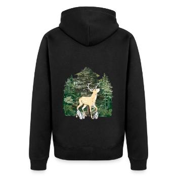 forest, forest dweller, deer, moose, Sweden, antlers, wild - Unisex Premium Organic Zip Hoodie - black - Back - Nico (187cm)