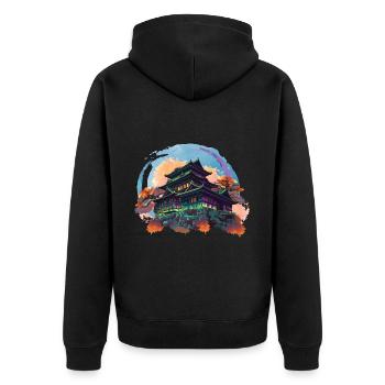 Japanisches Haus Kominka - Unisex Premium Bio Zip Hoodie - Schwarz - Hinten - Nico (187cm)