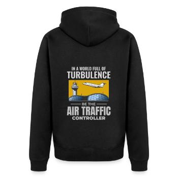 Fluglotse ATC Aviation Humor Flugzeug - Unisex Premium Bio Zip Hoodie - Schwarz - Hinten - Nico (187cm)