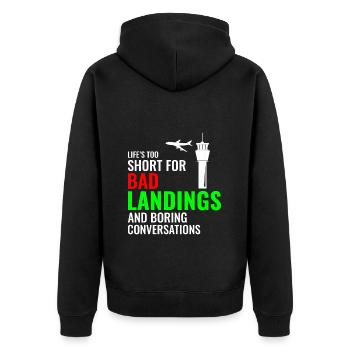 Fluglotse ATC Aviation Humor Flugzeug - Unisex Premium Bio Zip Hoodie - Schwarz - Hinten - Nico (187cm)