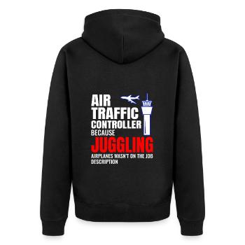 Fluglotse ATC Aviation Humor Flugzeug - Unisex Premium Bio Zip Hoodie - Schwarz - Hinten - Nico (187cm)