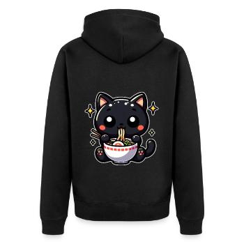 Black Cat mange des étoiles de soupe aux nouilles ramen - Veste à capuche bio Premium Unisexe - noir - Dos - Nico (187cm)