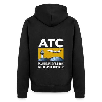 Fluglotse ATC Aviation Humor Flugzeug - Unisex Premium Bio Zip Hoodie - Schwarz - Hinten - Nico (187cm)