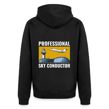 Fluglotse ATC Aviation Humor Flugzeug - Unisex Premium Bio Zip Hoodie - Schwarz - Hinten - Nico (187cm)