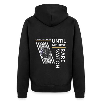 Uhrenliebhaber Zeit Luxusuhr Schweizer - Unisex Premium Bio Zip Hoodie - Schwarz - Hinten - Nico (187cm)