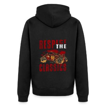 Klassiker Original Motor Sportwagen - Unisex Premium Bio Zip Hoodie - Schwarz - Hinten - Nico (187cm)