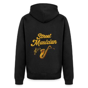 Musiker Stadtmusikant Gitarre - Unisex Premium Bio Zip Hoodie - Schwarz - Hinten - Nico (187cm)