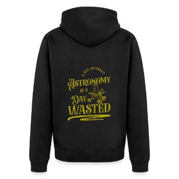 Universum Stern Entdecken Mond - Unisex Premium Bio Zip Hoodie - Schwarz - Hinten - Nico (187cm)