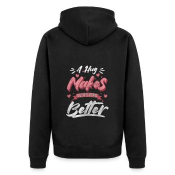 Liebe Nähe - Unisex Premium Bio Zip Hoodie - Schwarz - Hinten - Nico (187cm)