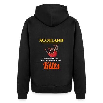 Bagpipe Player Instrument Scottish Scotland Kilts - Unisex Premium Organic Zip Hoodie - black - Back - Nico (187cm)