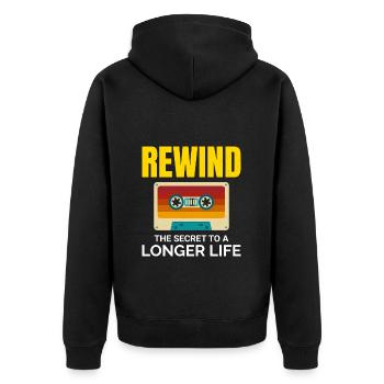 Kassette Tape Zurückspulen 80er Nostalgie Retro 1980er Jahre - Unisex Premium Bio Zip Hoodie - Schwarz - Hinten - Nico (187cm)
