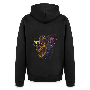 Cyberpunk Fantasy Synthwave Japanisch - Unisex Premium Bio Zip Hoodie - Schwarz - Hinten - Nico (187cm)