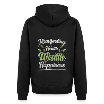 Money Fortune Happiness - Unisex Premium Organic Zip Hoodie - black - Back - Nico (187cm)
