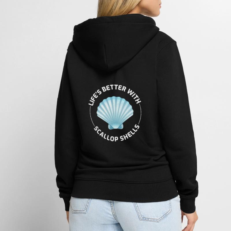 Scallop Seashells Collector Beachcomber Shellfish Unisex Premium Organic Zip Hoodie