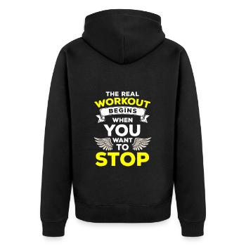 Cross Fitness Sportgerät - Unisex Premium Bio Zip Hoodie - Schwarz - Hinten - Nico (187cm)
