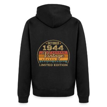 Vintage October 1944 Birthday Gift - 1944 - Unisex Premium Organic Zip Hoodie - black - Back - Nico (187cm)