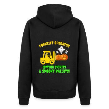 Halloween Geist Gabelstapler Fahrer Kürbis Lustig - Unisex Premium Bio Zip Hoodie - Schwarz - Hinten - Nico (187cm)
