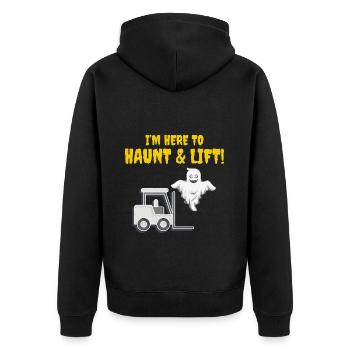 Halloween Ghost Forklift Operator Heavy Equipment - Unisex Premium Organic Zip Hoodie - black - Back - Nico (187cm)