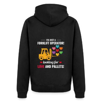Gabelstaplerfahrer Fahrer Valentinstag Lustig - Unisex Premium Bio Zip Hoodie - Schwarz - Hinten - Nico (187cm)