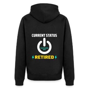 Elektriker im Ruhestand: Aktueller Status Stolz - Unisex Premium Bio Zip Hoodie - Schwarz - Hinten - Nico (187cm)