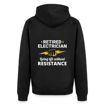 Retired Electrician: Life Without Resistance - Unisex Premium Organic Zip Hoodie - black - Back - Nico (187cm)