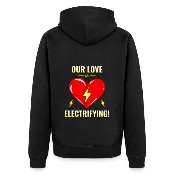 Electrician Valentine: Our Love is Electrifying - Unisex Premium Organic Zip Hoodie - black - Back - Nico (187cm)