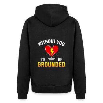 Elektriker Valentine: Ohne dich wäre ich geerdet - Unisex Premium Bio Zip Hoodie - Schwarz - Hinten - Nico (187cm)