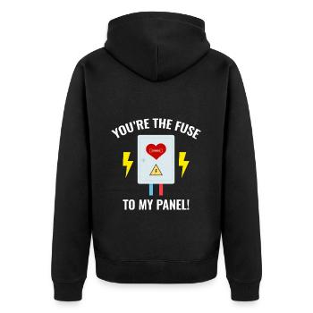 Elektriker Valentine: Du bist die Sicherung für mein Panel - Unisex Premium Bio Zip Hoodie - Schwarz - Hinten - Nico (187cm)