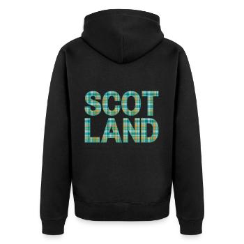 Schottland Tartan Schriftzug Dudelsack Highlands - Unisex Premium Bio Zip Hoodie - Schwarz - Hinten - Nico (187cm)