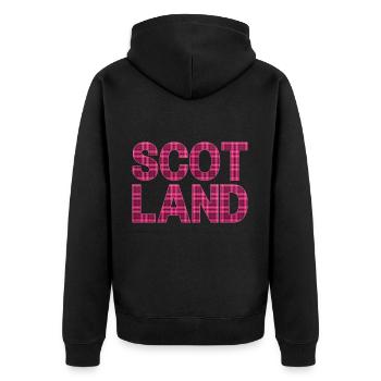 Schottland Tartan Schriftzug Dudelsack Highlands - Unisex Premium Bio Zip Hoodie - Schwarz - Hinten - Nico (187cm)