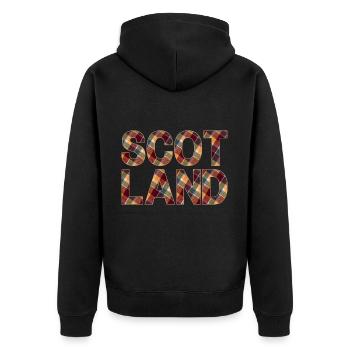 Schottland Tartan Schriftzug Dudelsack Highlands - Unisex Premium Bio Zip Hoodie - Schwarz - Hinten - Nico (187cm)