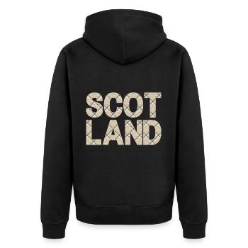Schottland Tartan Schriftzug Dudelsack Highlands - Unisex Premium Bio Zip Hoodie - Schwarz - Hinten - Nico (187cm)