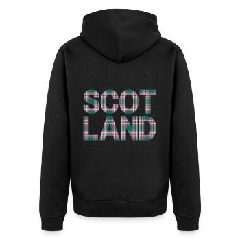 Schottland Tartan Schriftzug Dudelsack Highlands - Unisex Premium Bio Zip Hoodie - Schwarz - Hinten - Nico (187cm)