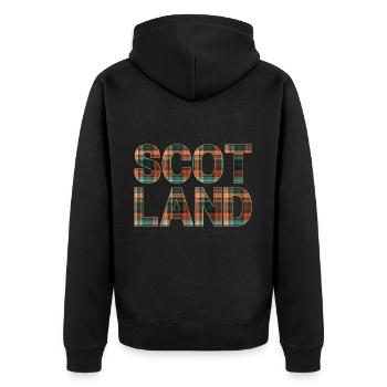 Schottland Tartan Schriftzug Dudelsack Highlands - Unisex Premium Bio Zip Hoodie - Schwarz - Hinten - Nico (187cm)