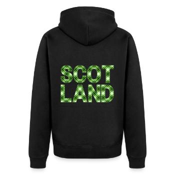 Schottland Tartan Schriftzug Dudelsack Highlands - Unisex Premium Bio Zip Hoodie - Schwarz - Hinten - Nico (187cm)