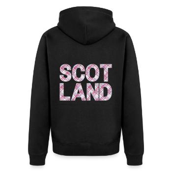 Schottland Tartan Schriftzug Dudelsack Highlands - Unisex Premium Bio Zip Hoodie - Schwarz - Hinten - Nico (187cm)